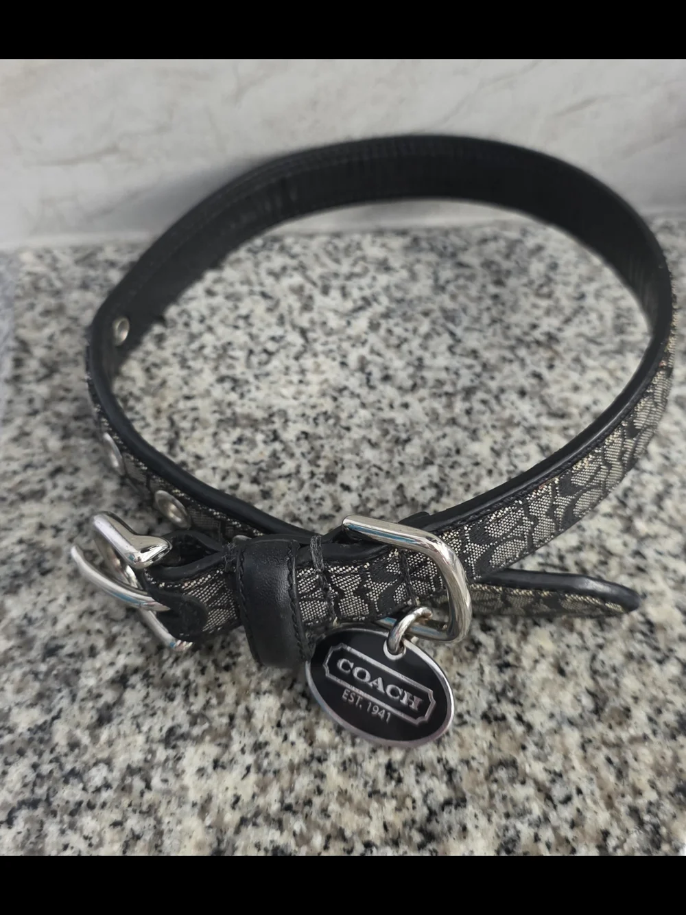 Authentic Coach Signature Black Gray Logo Dog Cat Pet Collar 4003 Medium Retired